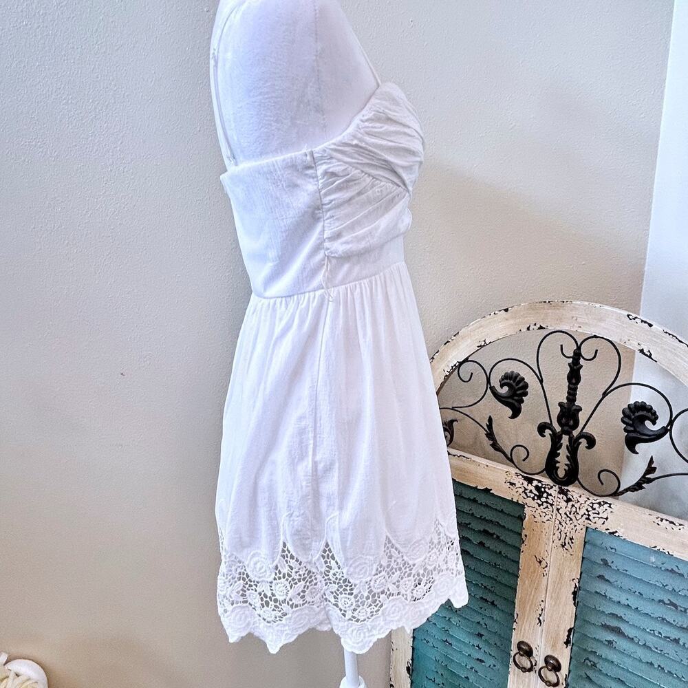 Coastal Cowgirl White Ruched Ruffles with eyelet Dress Small Cottage Coquette - Picture 6 of 9